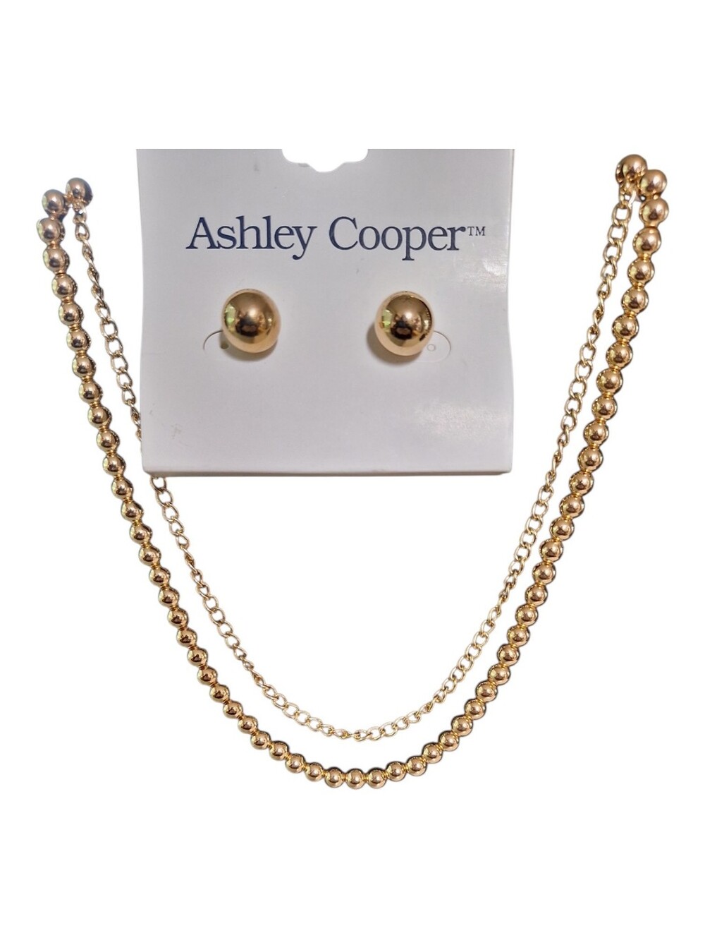 Ashley Cooper Gold Layered Beaded Necklace With Stud Earrings